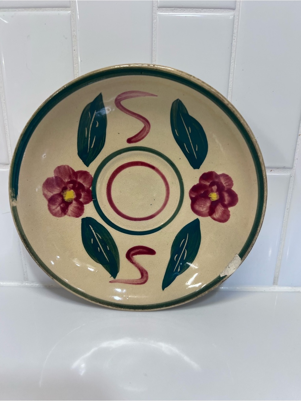 Vintage Watt Pottery Cut Leaf Pansy Saucer aka Rio Rose Plate 1950s
